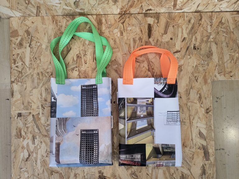 vrećice od recikliranog bannera s ručkama od gurtni – projekt Vasco x Ivanišin.Kabashi.Arhitekti